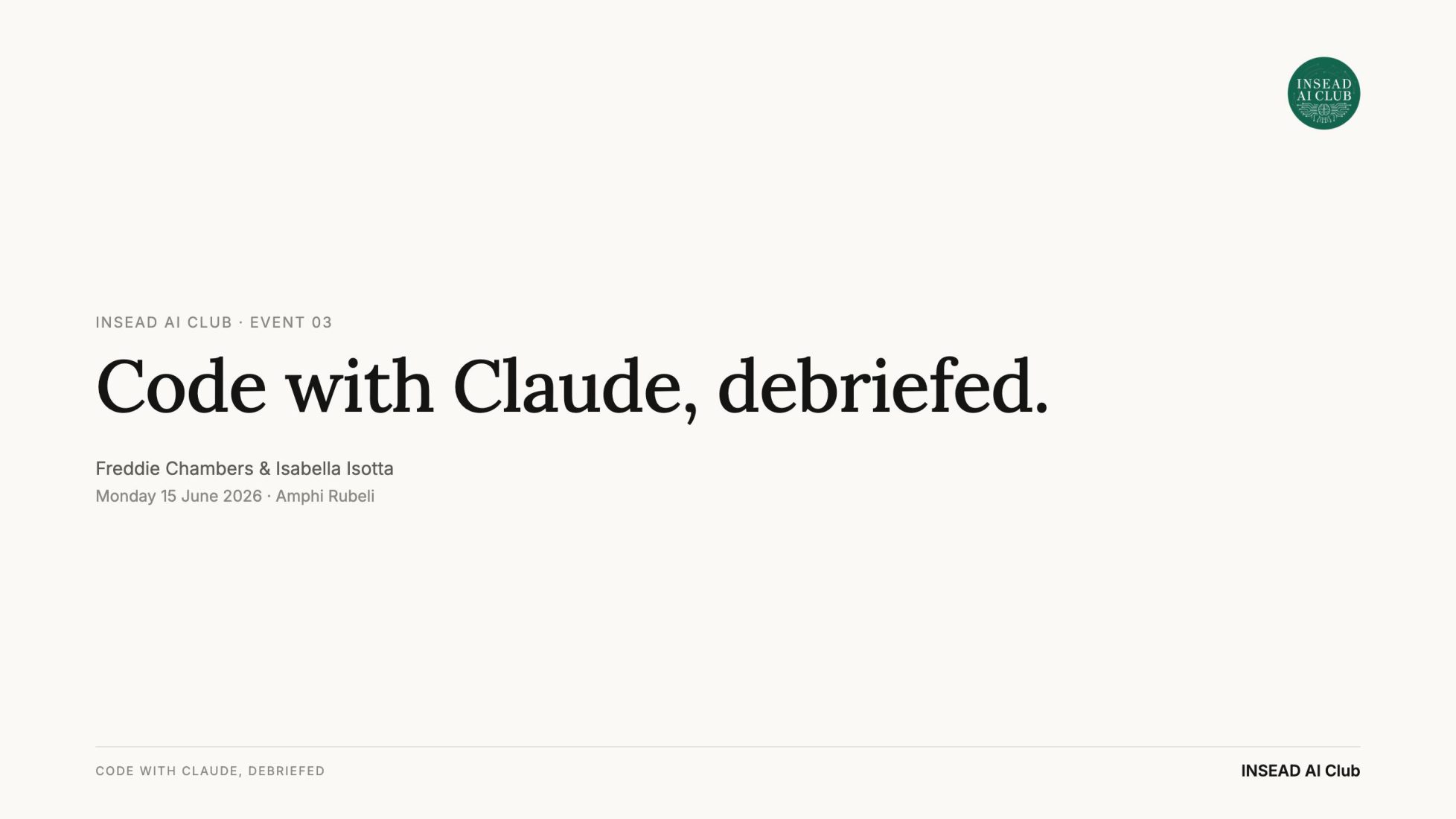 Code with Claude debrief, slide 1
